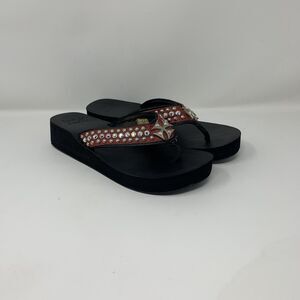 Cowgirl Jewels Shoes Womens Size XL 11-12 Wedge Red Rhinestone Western Flip